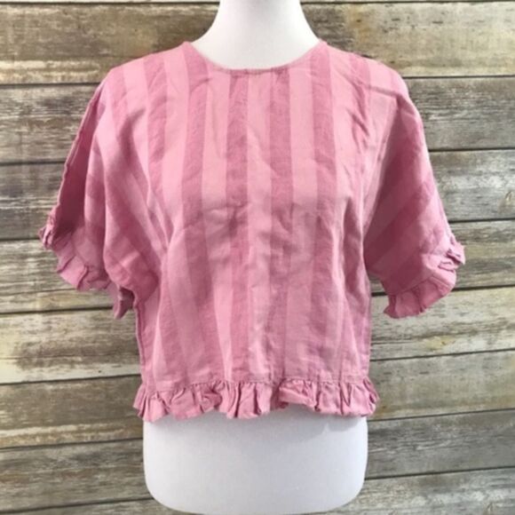 Zara Pink Striped Linen Boxy Top Size S - Picture 5 of 8